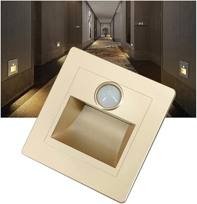 4Pcs Motion Sensor Stair Lights 3W Recessed LED Step Light 3000K Indoor Stair Step Wall Lamp Staircase Bedroom Decoration 1Pcs Gold