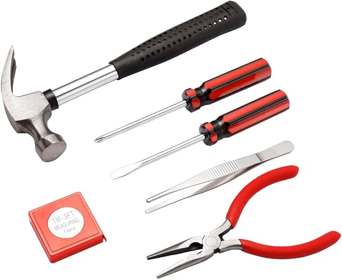 Hand Tool Set,Includes – Hammer, Screwdriver Set, Pliers (Tool Kit for the Home, Office, or Car) (Red)