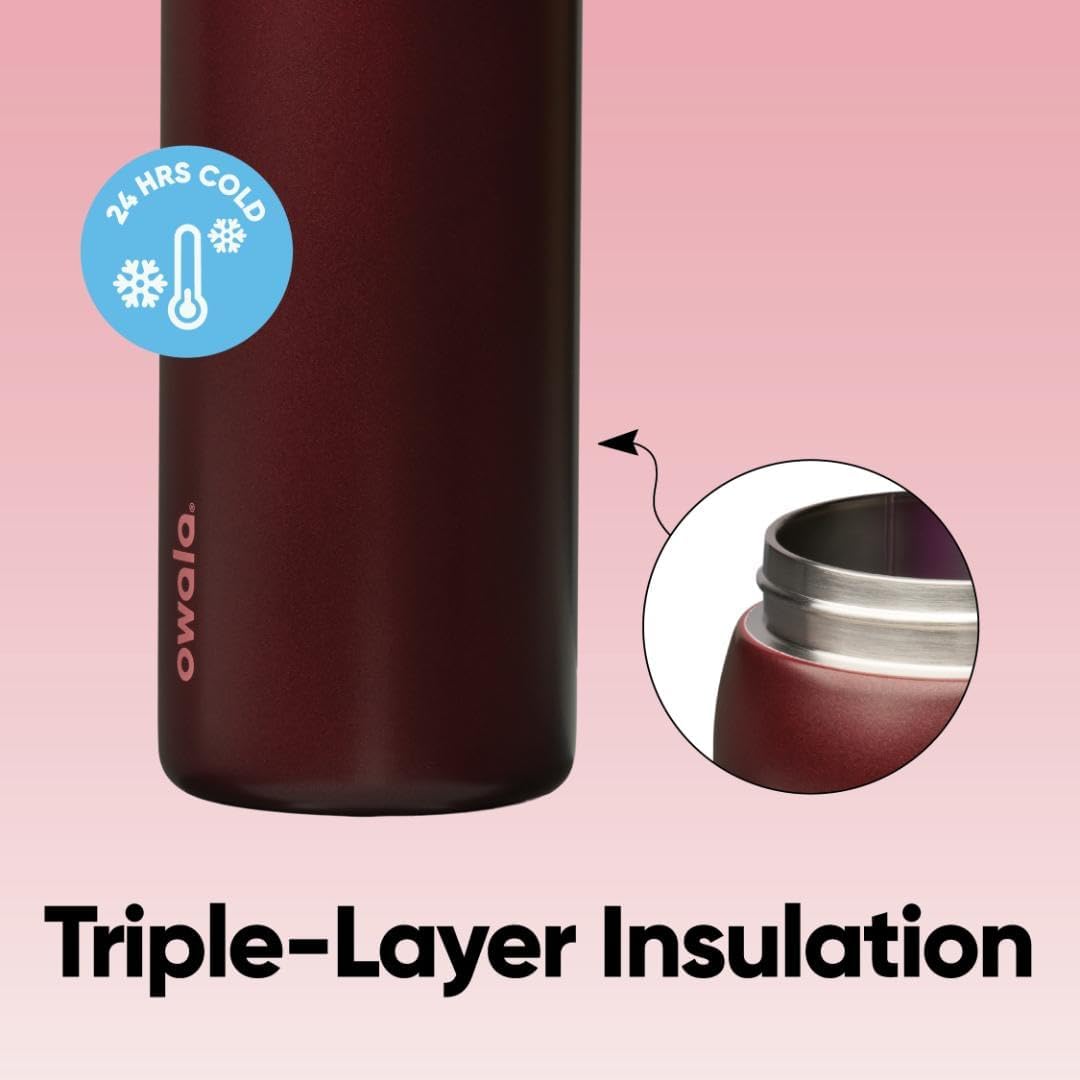 Owala FreeSip Insulated Stainless Steel Water Bottle - BPA-Free, 32 Oz, Black Cherry | Perfect for Travel