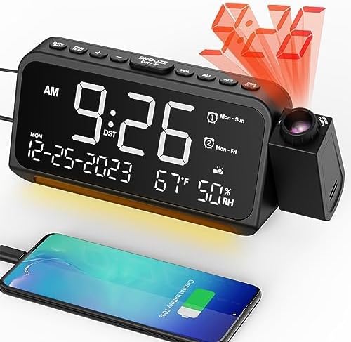 Mesqool Projection Alarm Clock for Bedroom, Digital Clock