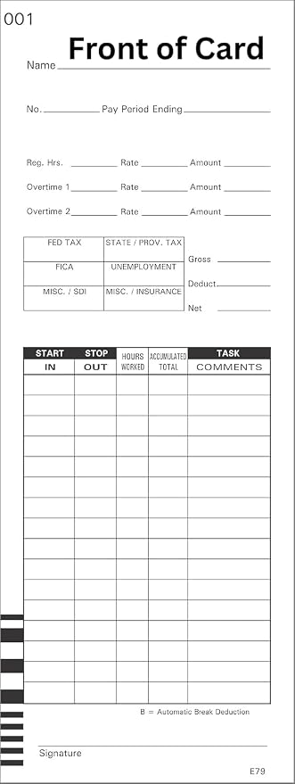 1000 Lathem 7000E and 7500E Time Clock Cards, E79 Compatible