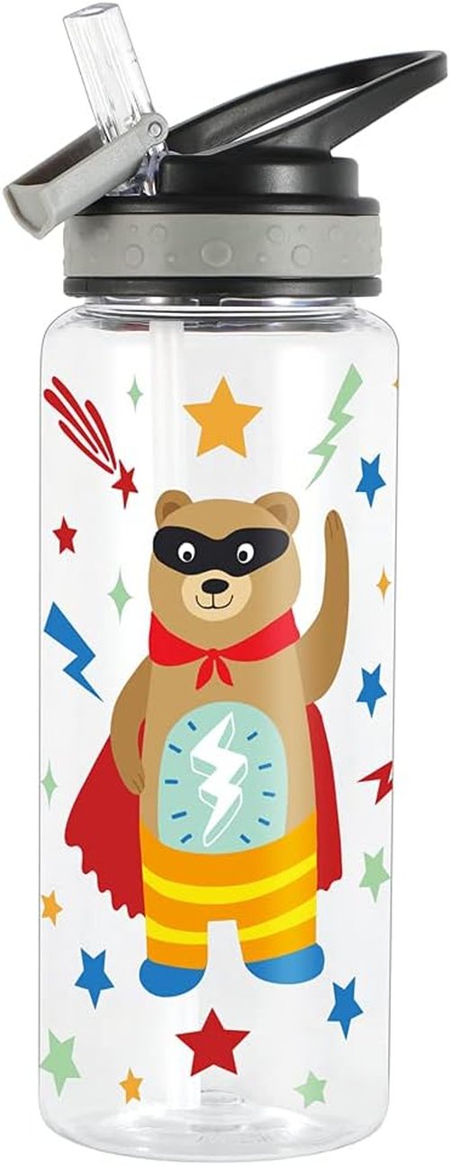 Home Tune 23oz Kids Water Bottle - BPA Free, Leak Proof Flip Straw, Easy Clean, Carry Handle | Flash Bear