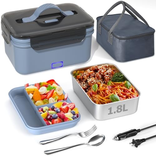 Electric Lunch Box Food Heater, New 100W Portable Food Warmer, Heated Lunch Box for Adults Car/Home with 1.8L Removable Stainless Steel Container, Christmas White Elephant Gifts, 12V/24V/110V/220V