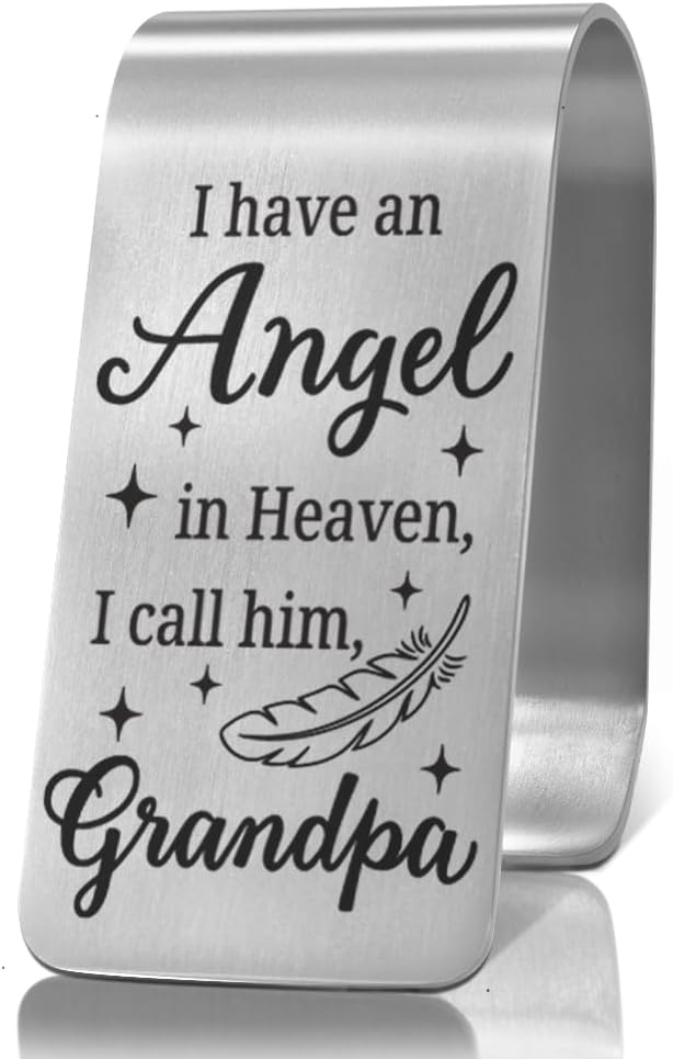 XQLZY I Have an Angel in Heaven I Call Him Dad Engraved Stainless Steel Car Visor Clip, in Loving Guardian Angel Safe Driving Gifts for Family Friend Driver, Sympathy Memorial Gifts for Who Lost Dad