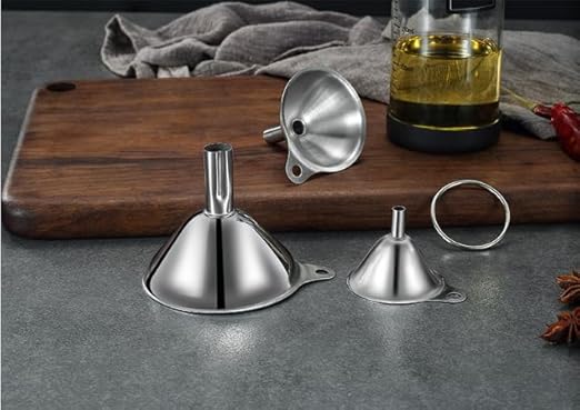 3PCS Kitchen Funnels Set,Stainless Metal Funnel for Filling Bottles - Tiny Small Medium Large for Essential Oils,Spice, Cooking,Powder,Flask，Perfume,Dry Ingredients Powde (Silver)