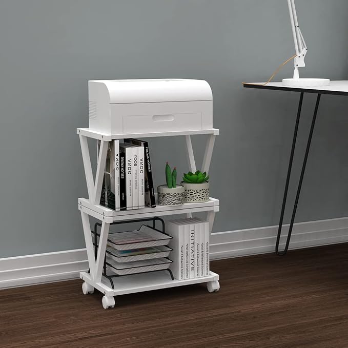 VEDECASA Retro Desktop Printer Stand 2 Double Tiers Wood Printer Shelf Rustic