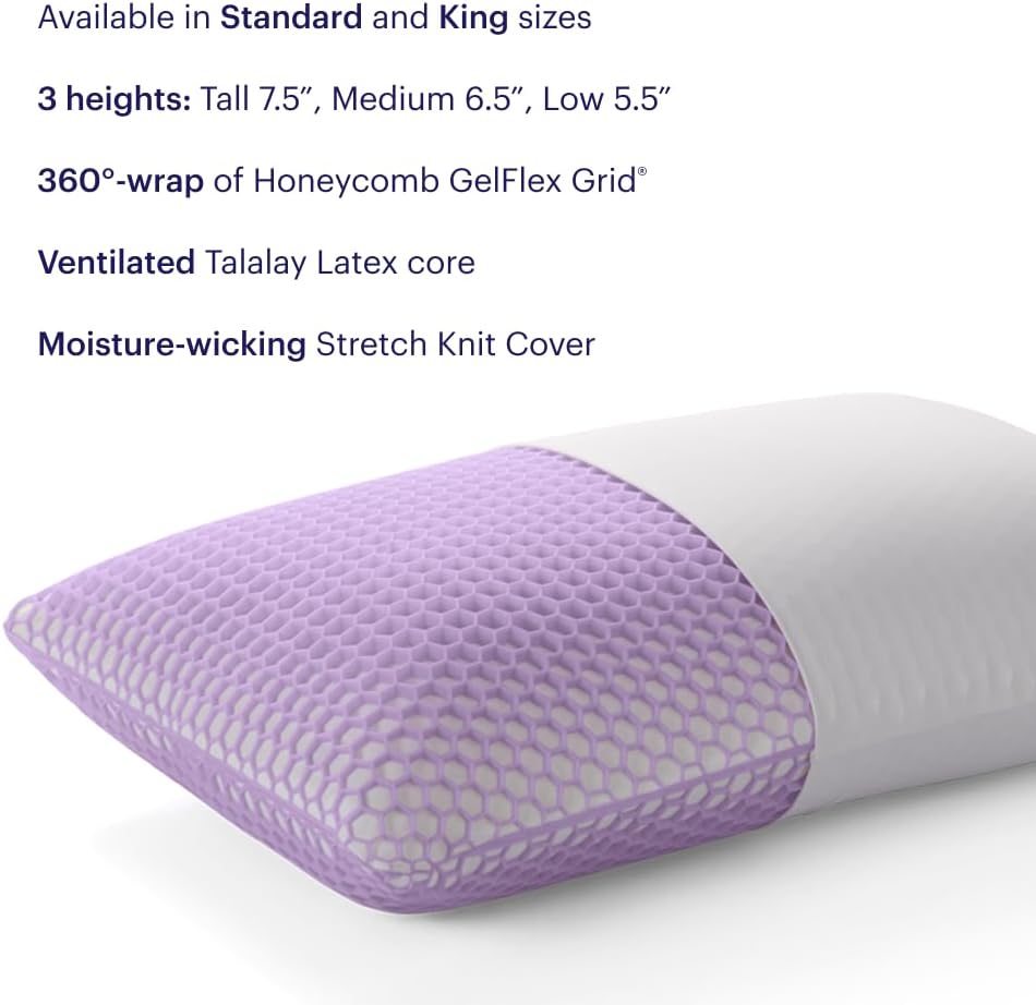 Purple Harmony Pillow - Medium Loft, King Size - Cooling Gel Neck Pillow