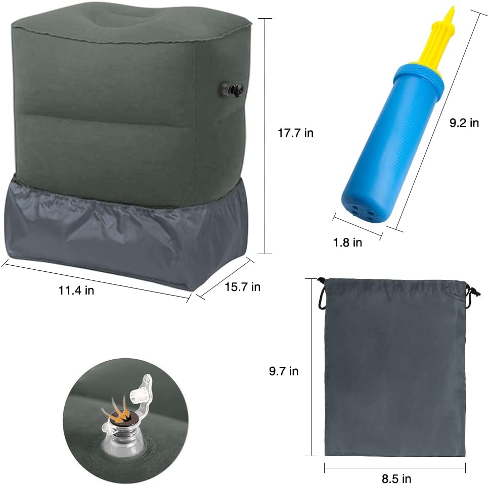 Inflatable Foot Rest Pillow Airplane Travel Kids Dark Grey (2 Pack)