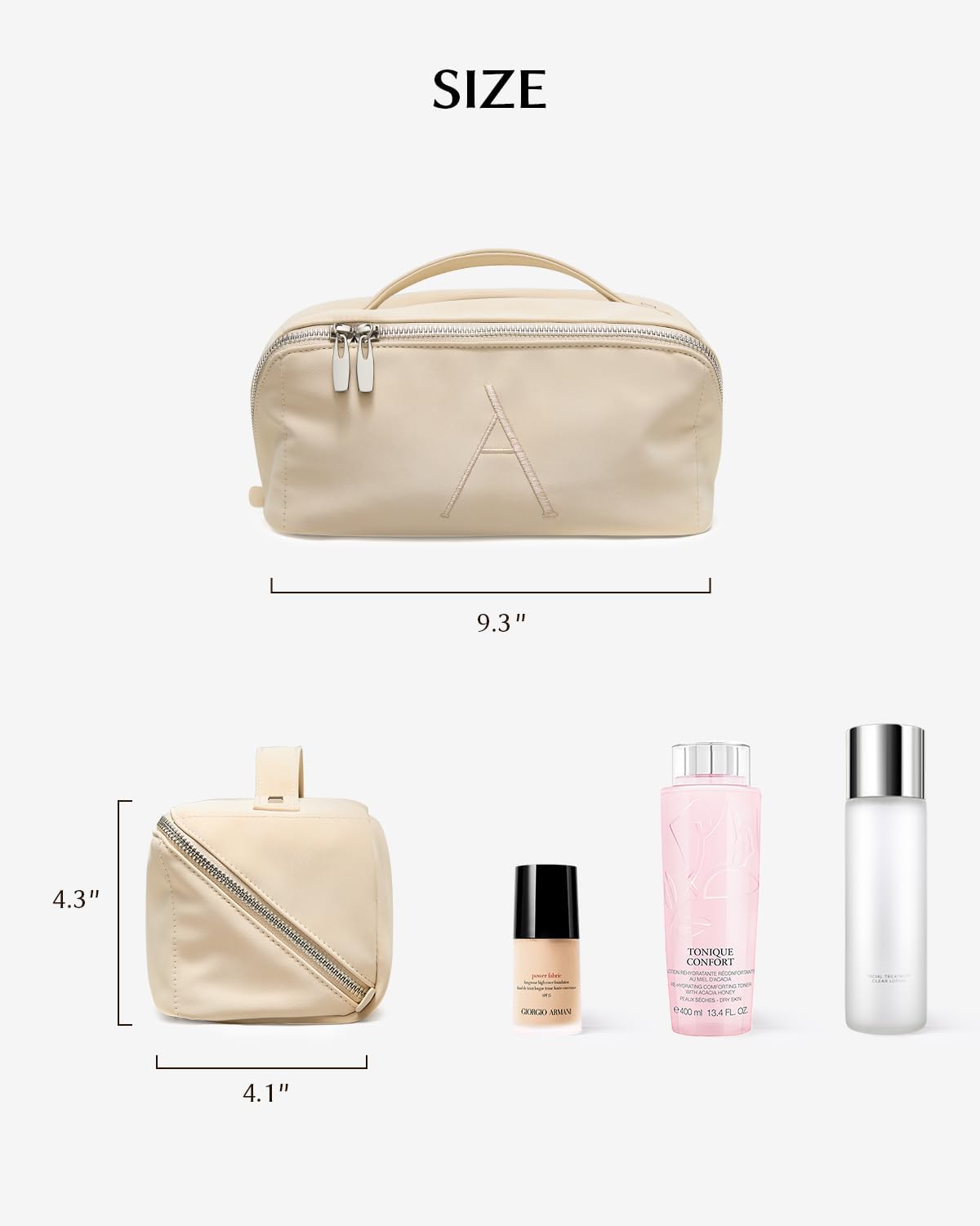 EACHY Travel Makeup Bag for Women, Personalized Initial A Cosmetic Bag