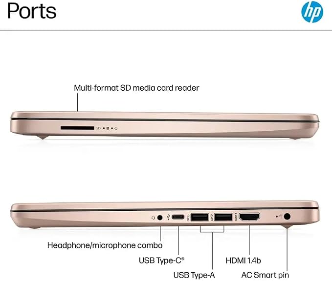 HP 14 Laptop for Students and Home Use, Intel Processor N150, 16GB RAM | 128GB UFS+256GB MSD, 14" HD Display, Wi-Fi 6, 1-Year Microsoft 365, Copilot AI Key, Lightweight, Pale Rose Gold, W/Mouse