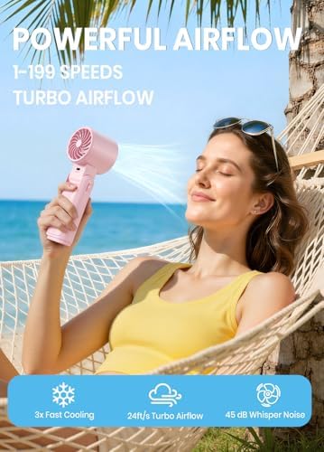 Portable Handheld Turbo Fan, 1-199 Speed Adjustable, Pink