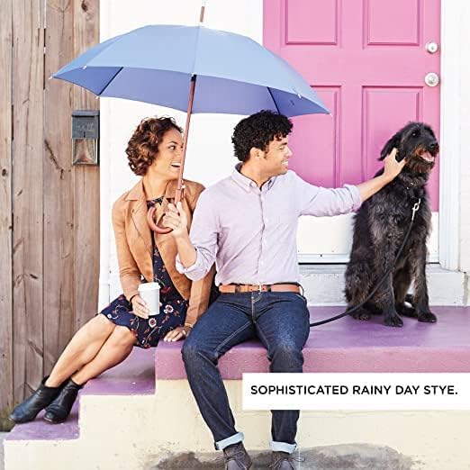 Tote's Men's Eco-Friendly Auto Open Wooden Handle J Stick Umbrella - Durable & Stylish Design