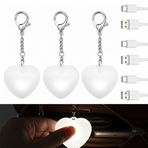 3 Pack Purse Light Handbag Light, Love Wallet Tote Bag Touch Sensing Lights Rechargeable, Night Light up Keychain Charm inside Hand Pocketbook, Motion Sensor Battery Operated Heart Shaped Glow Lamp