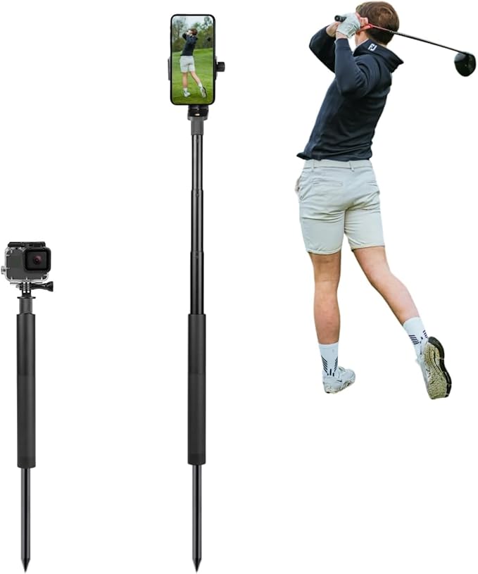 Golf Monopod Selfie Stick with Ground Spike Stake, Golf Swing Analyzer Phone