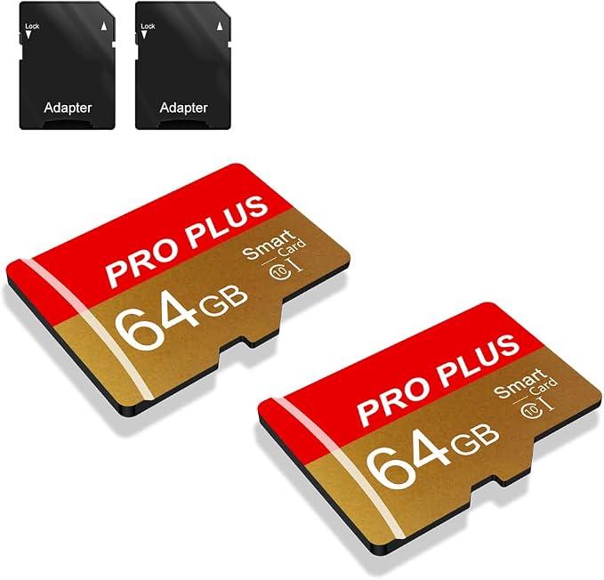 2 Pack Memory Card 64GB with Adapter, High Speed TF Card, UHS-I C10 A1 Memory