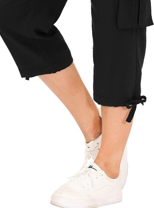 MoFiz Women's Capris - Lightweight Casual Pants with Pockets for Hiking | Loose Fit Baggy Cargo Style