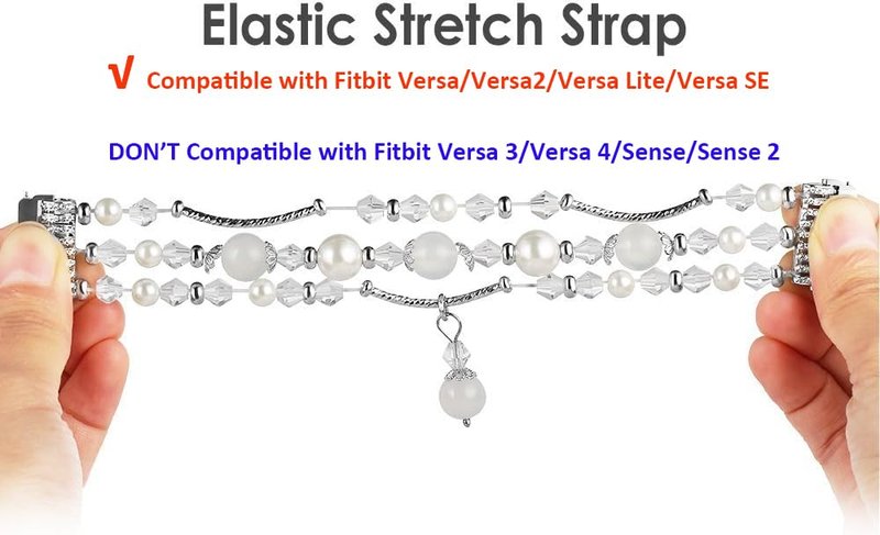 Simpeak Bracelet Elastic Band Compatible with Fitbit Versa/Versa 2/Versa Lite/Versa SE Smartwatch Only, Women Beaded Pearl Band Replacement for Fitbit Versa 2/Lite/SE, White