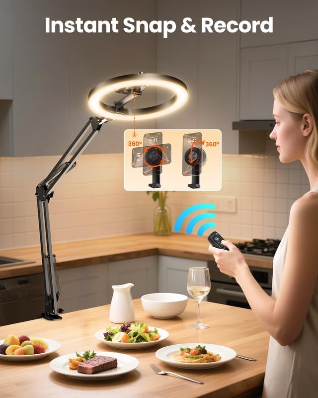 Magnetic Overhead Ring Light for Desk, 10” Selfie Light