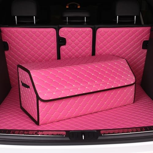 car organizers and storage for SUV,trunk organizer for sedan, leather foldable sleek box with lid,collapsible cargo bins, tool accessories containers,Pink women (21.65 inch)