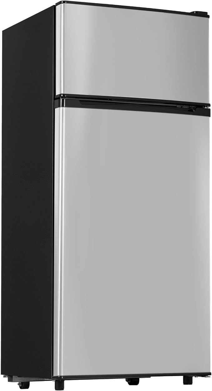 4.5 Cu.Ft Mini Fridge Freezer for Dorm/Office, 2-Door, Quiet | 4.5 cu ft mini fridge with separate freezer, quiet 38dB for sleep, 7-level thermostat, adj shelves, for dorm/office/kitchen.