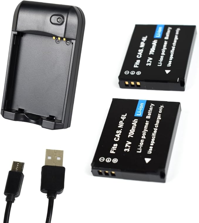 NP-6L Battery Charger + 2 pcs Rechargeable 3.7V 700mAh Batteries