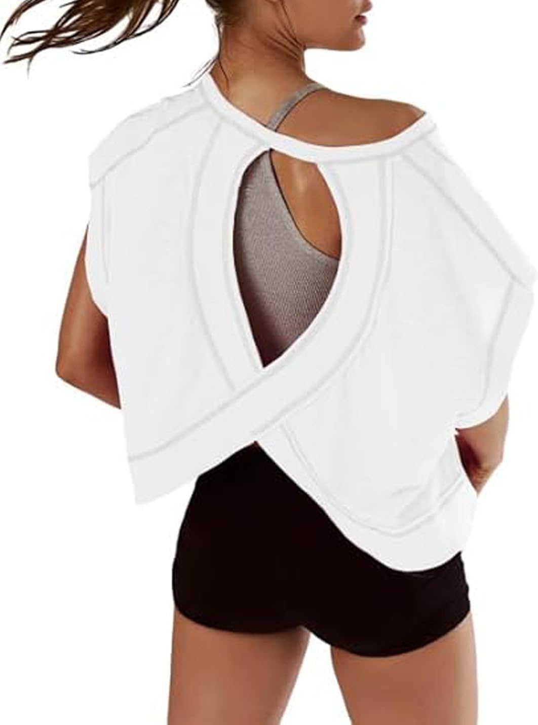 Skiennix Women's Backless Workout Tops - Short Sleeve Yoga Crop Tees for Active Lifestyle