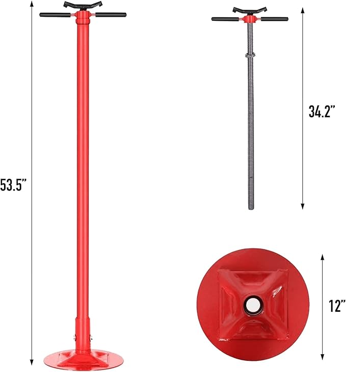 Underhoist Support Stand 1500lbs 0.75 Ton Capacity Pole Jack Heavy Duty Jack Stand Car Support Jack Lifting from 52inch to 75inch Easy Adjustment Round Base Automotive Support
