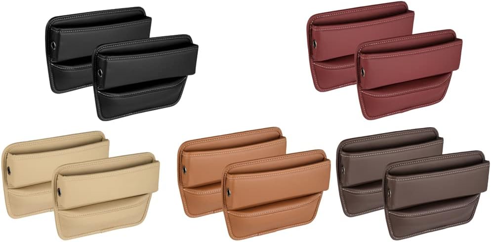 Riloer Car Organizers for Gap Leather Waterproof Car Seat Gap Fillers for Cars, Suvs, Trucks, Front Seat Gap Fillers for Phones, Keys, Cards, Glasses, Black