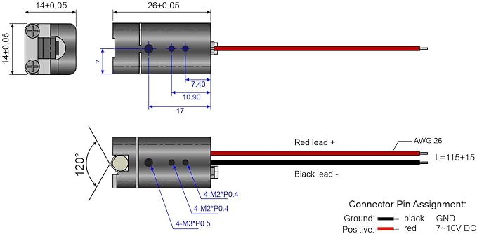 Green Line Laser Module, Class 1, Fan Angle >120°, 1~20 meters work distance