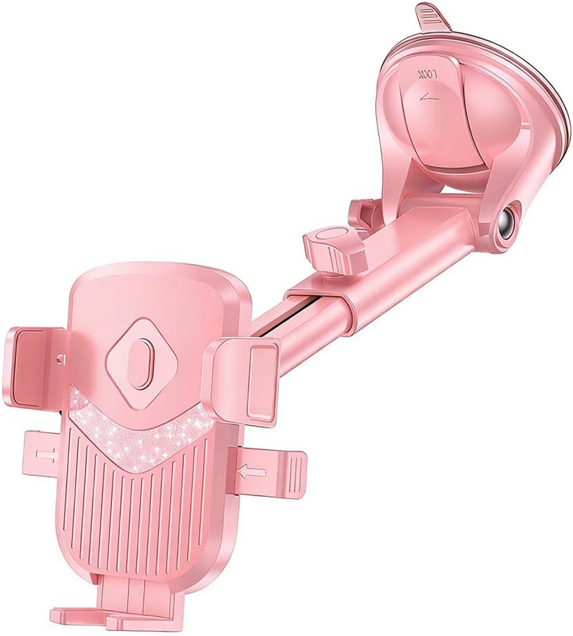 Car Phone Holder, 360° Rotatable Strong Suction Cup Dash Windshield Mobile Phone Mount, Hands-Free Auto Dashboard Cellphone Stand, Universal for Most Smartphones (Pink)