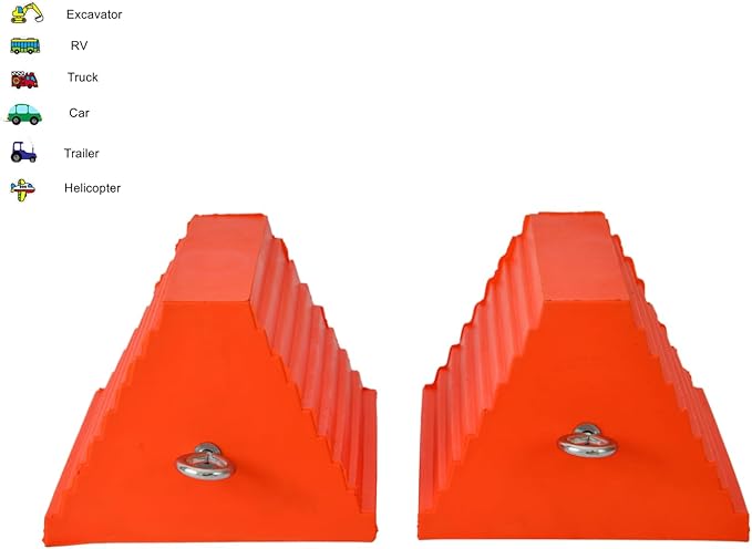 Wheel Chocks, Heavy Duty Wheel Chock with Handle，Rubber Wheel Chocks for Boat Trailers, RV, Truck, Camper, 4 Pack (Orange)