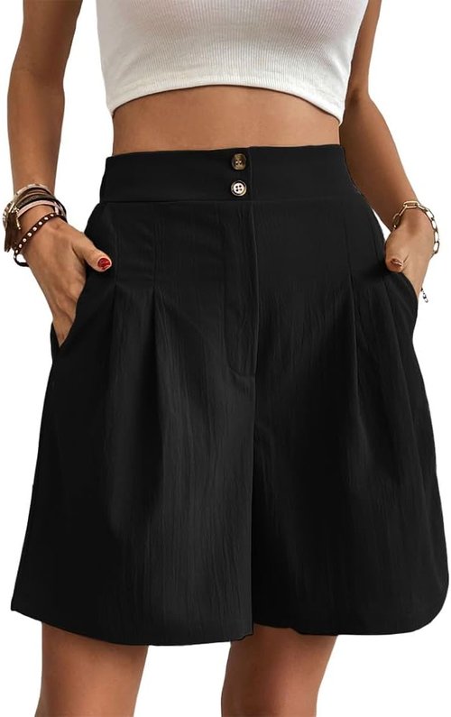 DMOYALA Bermuda Shorts - Women's Knee-Length Cotton Shorts with Pockets | Trendy Summer Style