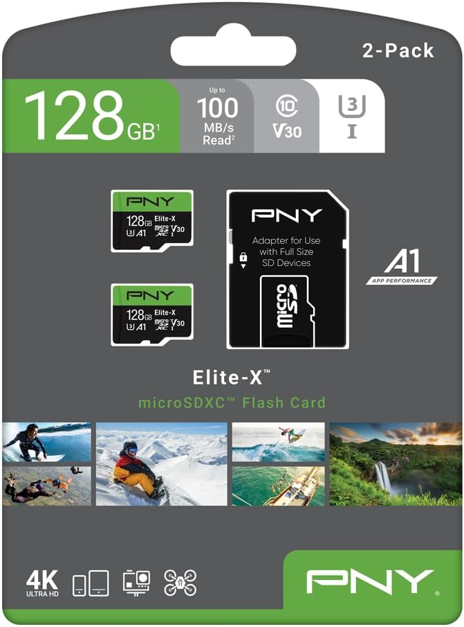 PNY 128GB Elite-X™ Class 10 U3 V30 A1 microSDXC Flash Memory Card