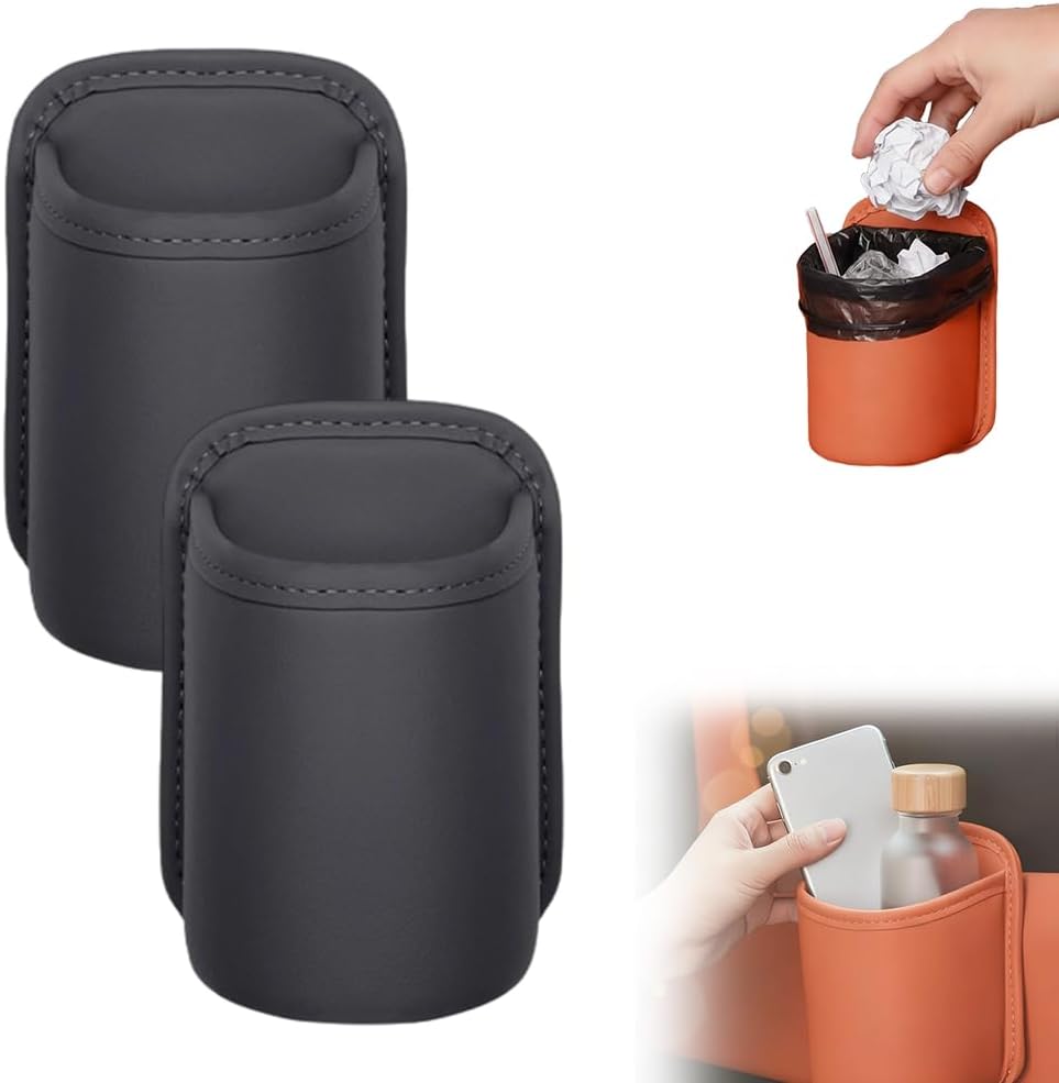 Leather Car Door Cup Holder Clip On Storage Organizer for Car, Black, Small
