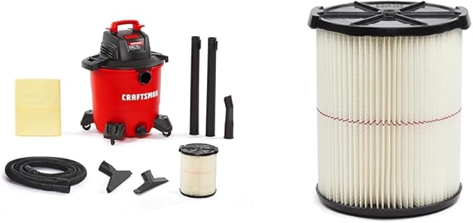 CRAFTSMAN CMXEVBE17590 9 Gallon 4.25 Peak HP Wet Dry Vac, Portable Shop Vacuum Wet and Dry with 2 Filters, Dust Bag, Hose and Attachments for Home, Garage and Automotive Cleaning