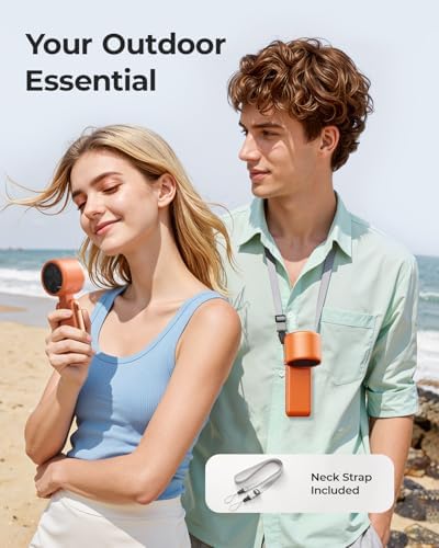 Portable Handheld Turbo Fan - 5 Gear High Speed 4000mAh Rechargeable Mini Personal Hand Fan Blow Cold Air, Battery Operated Travel Essentials, Gifts for Women, Men (Cosmic Orange)