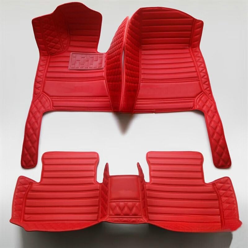 Custom Artificial Leather Waterproof All-Weather Car Floor Mats Fit for 99% Sedan SUV Sports Car Vehicle Car Mat (Red Red Stripe)