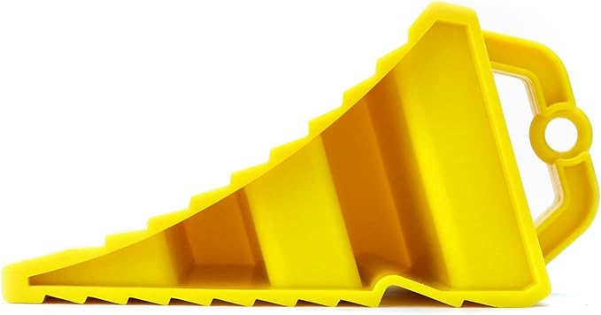 QWORK RV Wheel Chocks, 4 Pack Heavy Duty Car RV Tire Chocks Camper Chocks with Handle and Rope, Car Truck Stopper for Travel Trailers, Camper, Cars, Truck, Yellow