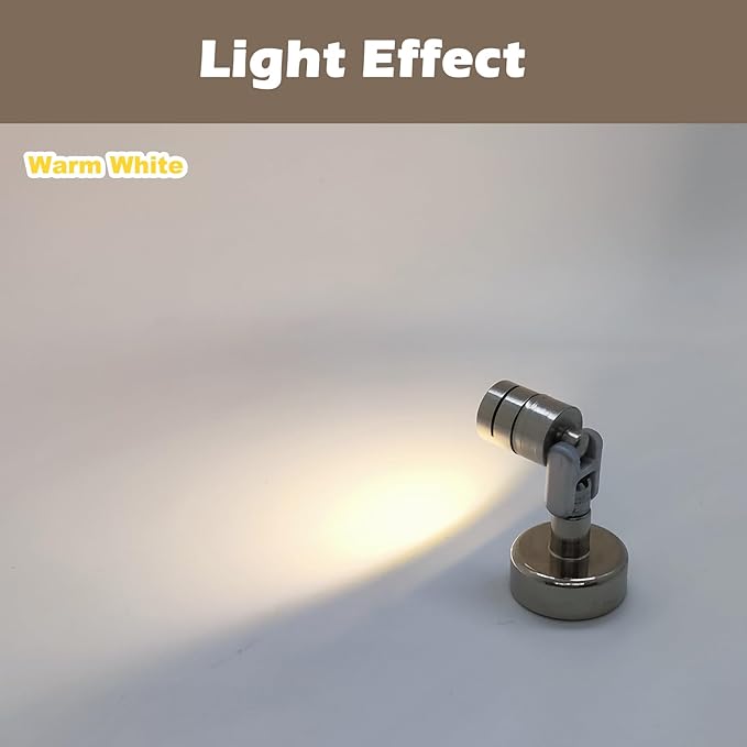 Metal Miniature LED Light,Tiny Spot Lights with Magnet Base,Battery Operated LED Lights,Wireless Miniature Spot Light for Artwork Painting,Jewelry Showcase,DIY Hand Craft (Warm White)