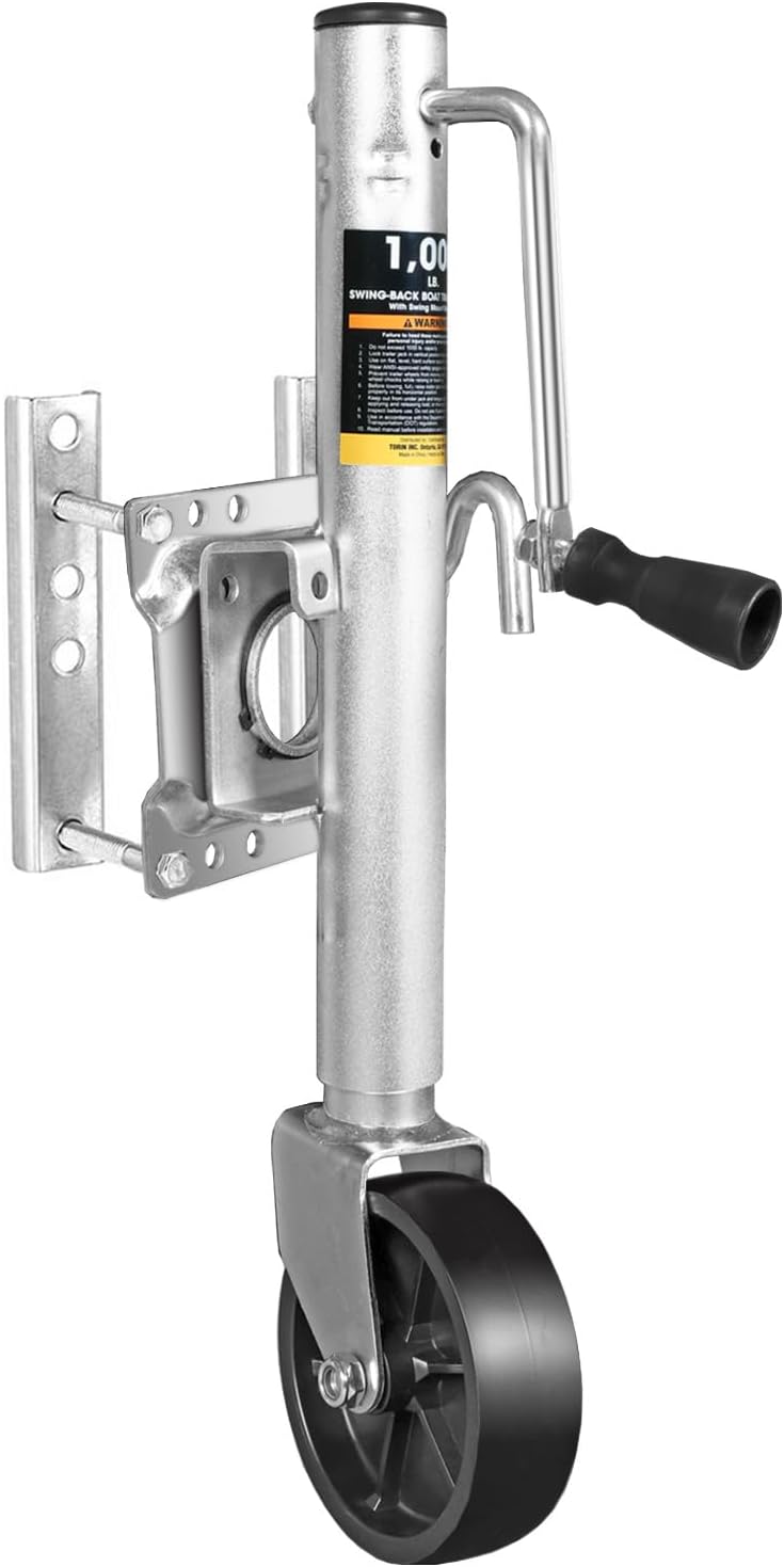 Road DAWG Boat Trailer Jack - Heavy Duty 1000 Lbs Capacity with 6-Inch Single Wheel | Swing-Back Design