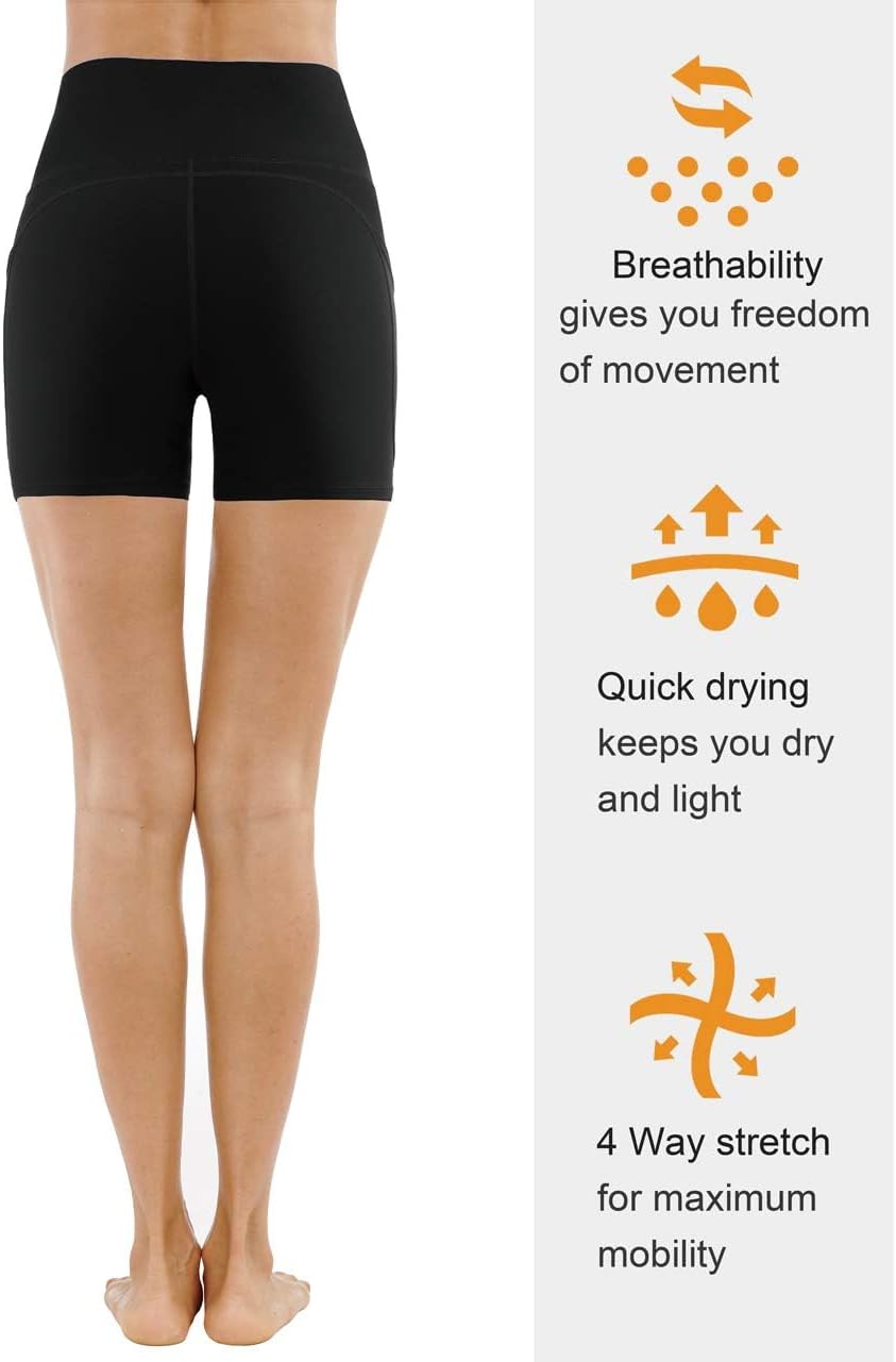 The Gym People High Waist Yoga Shorts - Tummy Control Fitness Shorts with Deep Pockets for Women
