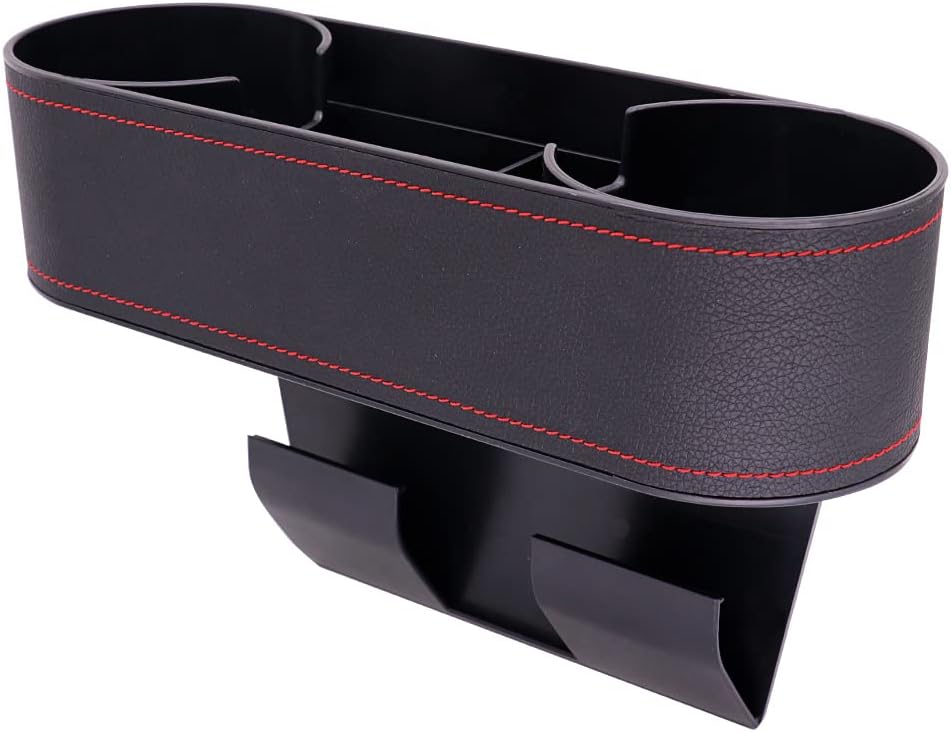 Cup Holder for Car Seat Gap Organizer, Multifunctional Cup Drink Holders with PU Leather Cover,Side Insert Center Console Gap Filler Storage Box for Mug Bottle CellPhones Keys Coffee Coasters grey2