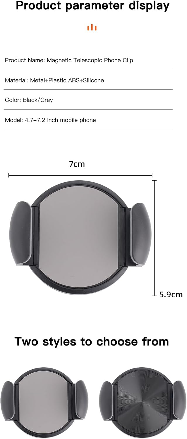 [Newly Upgraded] Metal Magnetic Car Phone Holder | Dual Insurance of Vacuum + Adhesive | 360° Rotation Without Dead Angle | Magnetic Ring Included‌(for iPhone & Android) (Gray+Clip)