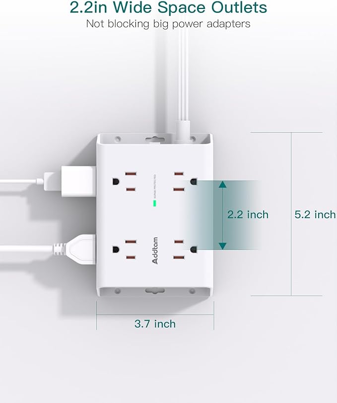 15FT Flat Plug Extension Cord with Multiple Outlets, Surge Protector Power Strip with 8 Outlets 4 USB Ports (2 USB C), Multi Outlet Wall Plug for Home Office College Dorm Room Essentials
