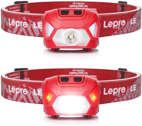 Lepro Headlamp Battery Powered Waterproof LED Headlight 2 Pack - Red