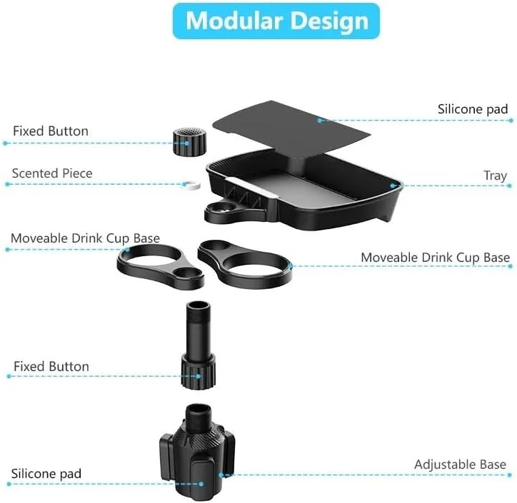 3 in 1 Multifunctional Car Cup Holder Expander with Detachable Tray, Car Cup Holder Tray & Car Food Tray Table for Eating & Car Cup Holder Swivel Tray with Dual Cup Holder Adjustable Base (Col