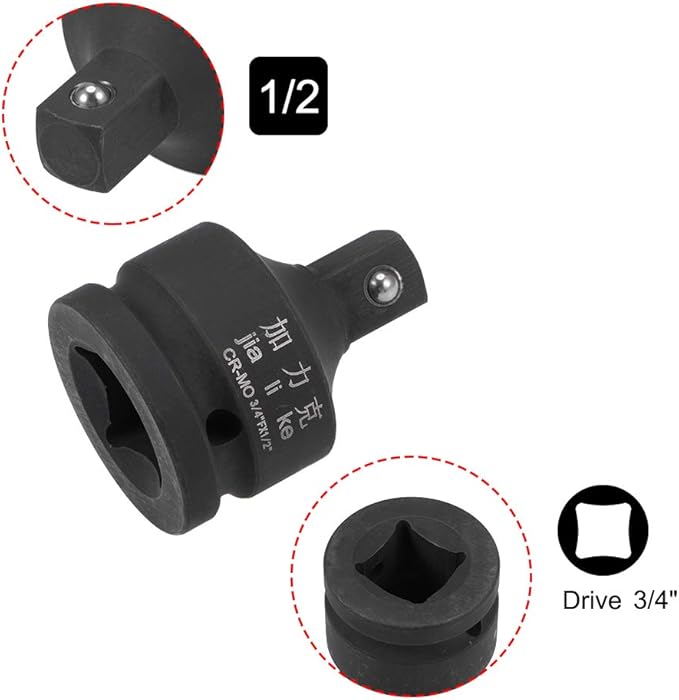 uxcell 3/4" Drive (Female) x 1/2" (Male) Impact Socket Reducer for Use with Air Impact Wrenches, Breaker Bars, Ratchets, CR-MO Steel