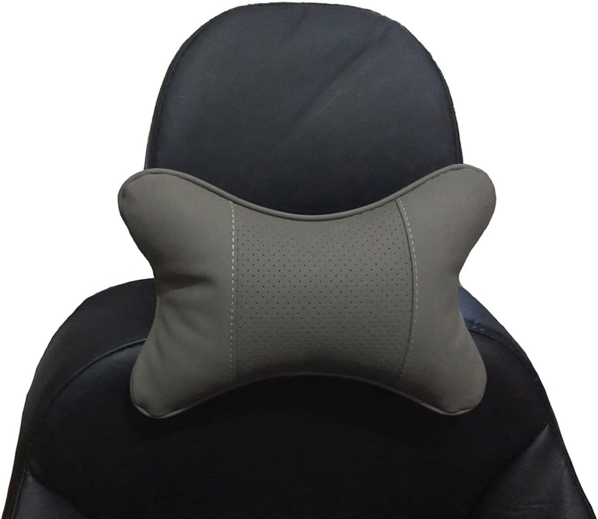 Car Neck Pillows Both Side Pu Leather 2pieces Pack Headrest Fit for Most Cars Filled Fiber Universal Car Pillow (Grey)
