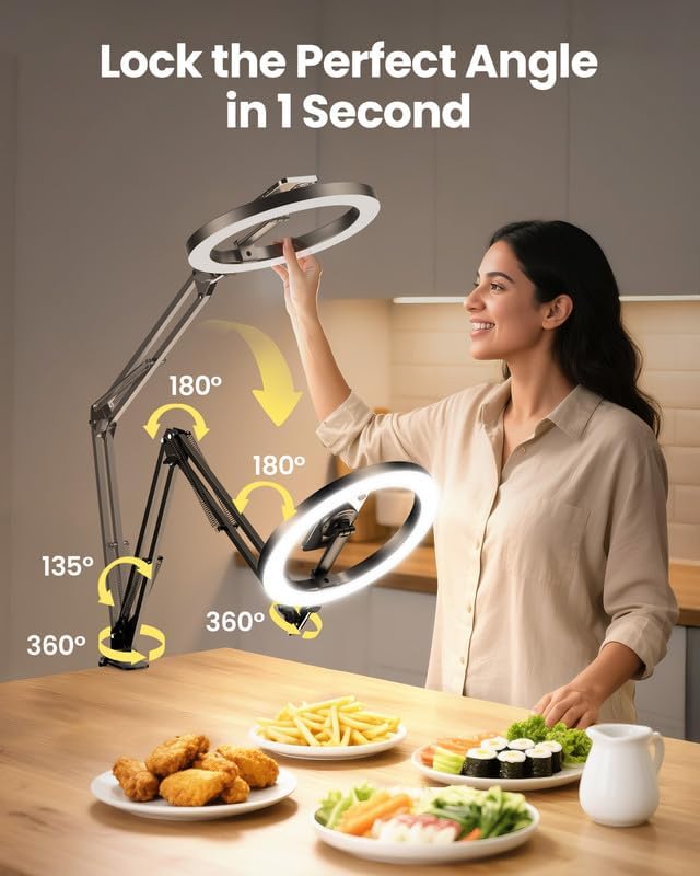 Magnetic Overhead Ring Light for Desk, 10” Selfie Light