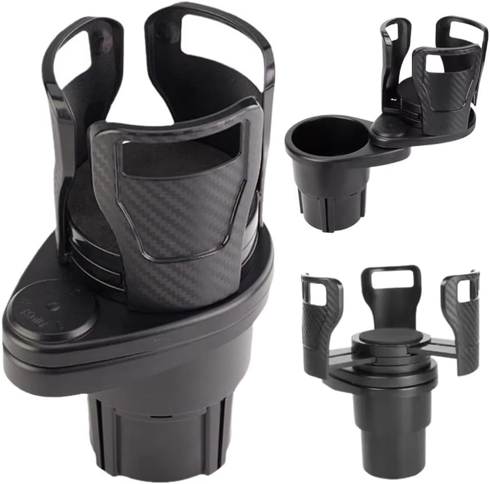 Car Cup Holder Expander for BMW 328 2007-2011 2012-2016, Multifunctional Dual Cup Mount with 360° Rotating Adjustable Carbon Fiber Texture Adapter